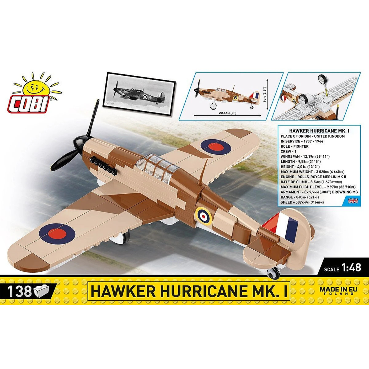 COBI Hawker Hurricane Mk.1 WWII Aircraft Building Set picture with mportant features