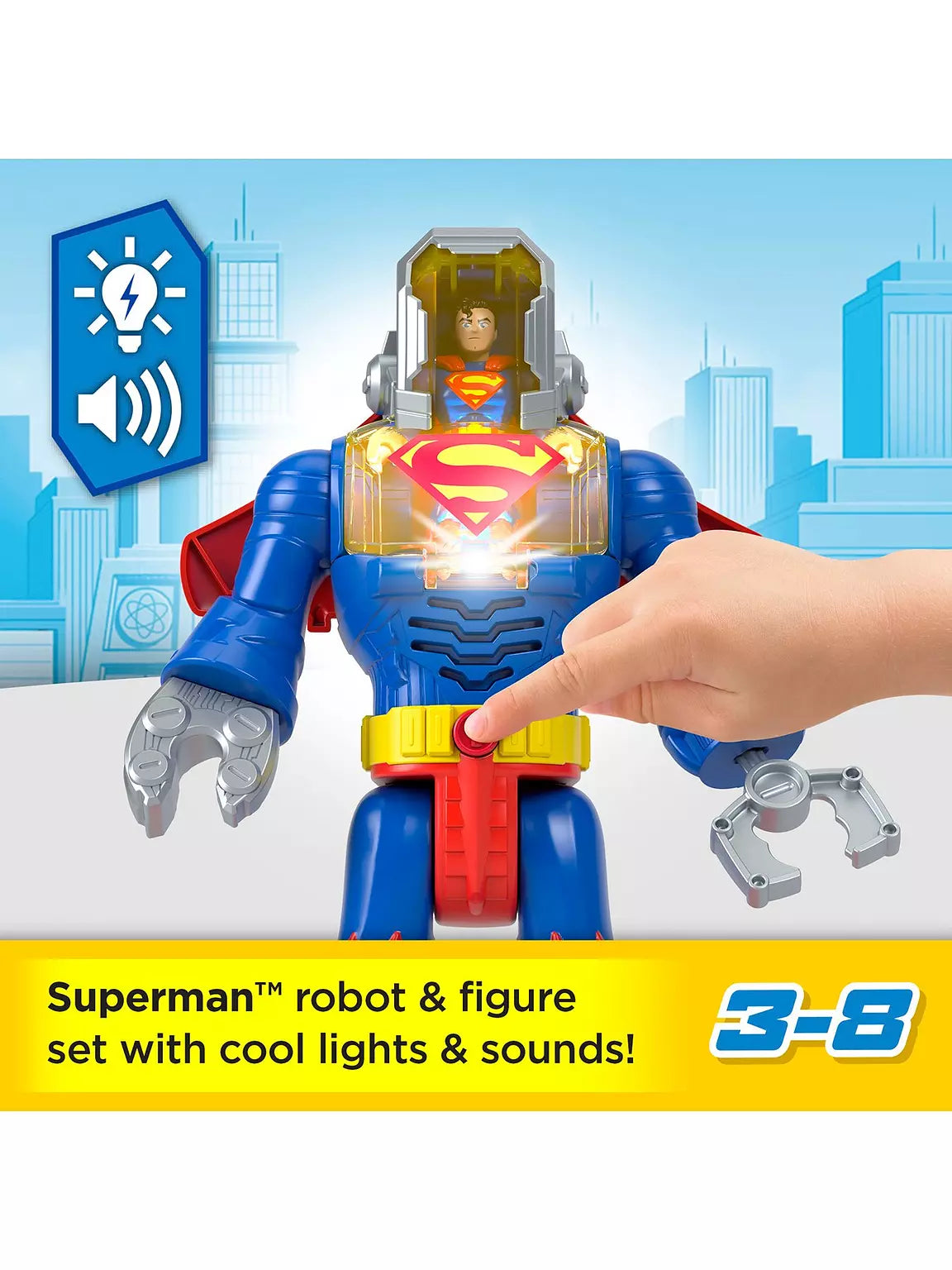 DC Super Friends Superman Insider exo suit robot with dynamic features.
