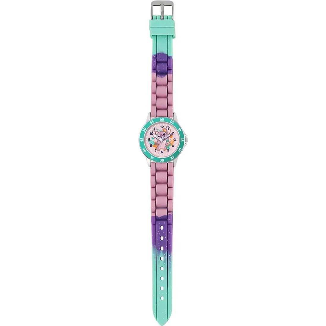 Disney Lilo & Stitch Pink Angel Quartz Watch with a multicolor strap