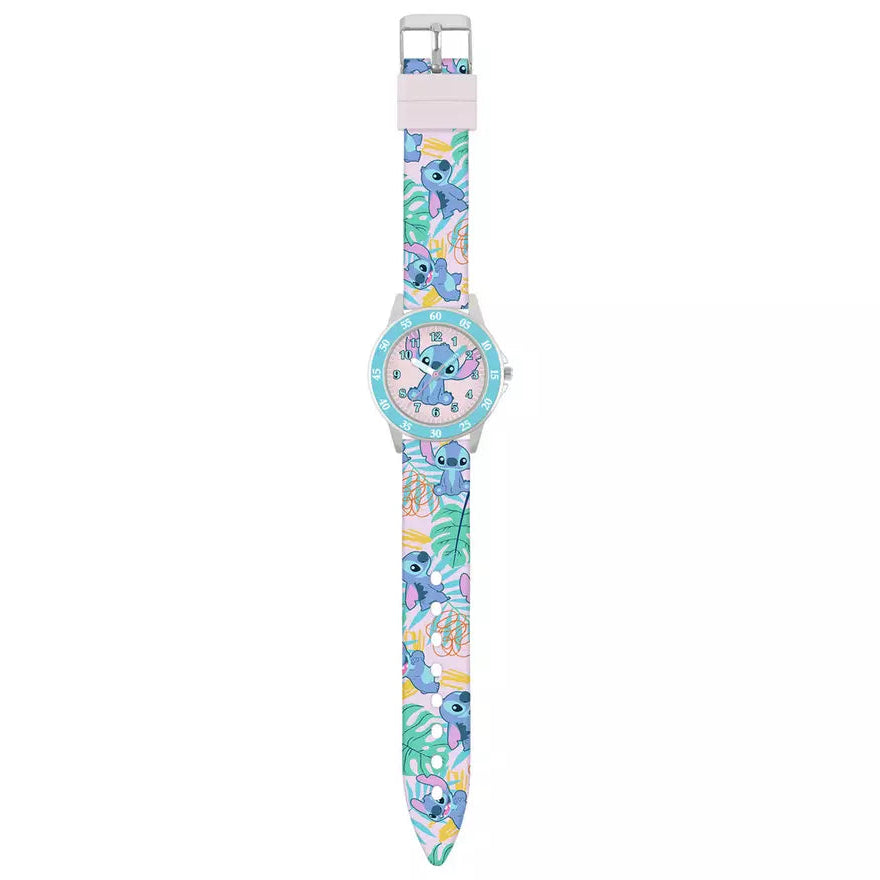 Disney Lilo and Stitch Blue Printed Time Teacher Strap Watch with a colorful silicone strap