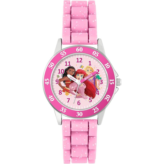 Disney Princess Kids Pink Time Teacher Analogue Watch close view picture of the watch design