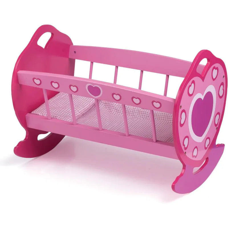 Dolls World Wooden Rocking Cradle for Dolls in a vibrant pink color