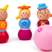 Wooden Fairy Skittles designed to improve dexterity and coordination in kids.
