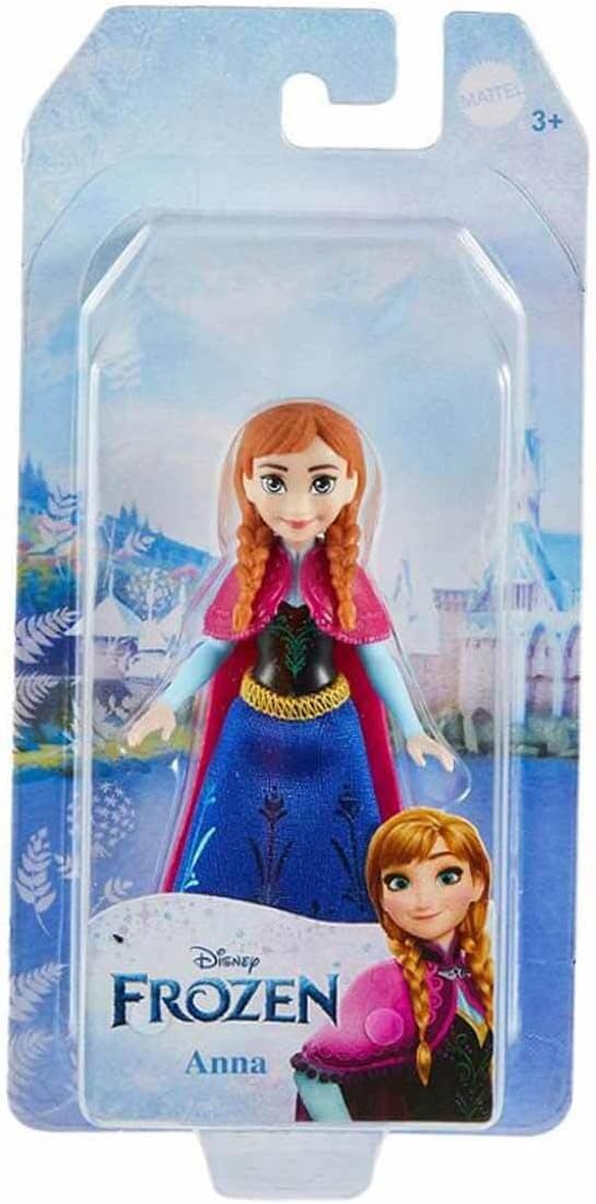 Mattel Disney Frozen Small Doll Anna dressed in a removable skirt and soft plastic cape for flexible play.
