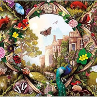 "Explore nature and history through the Gibsons - Haddon Hall 1000-piece jigsaw puzzle with majestic birds and flora."
