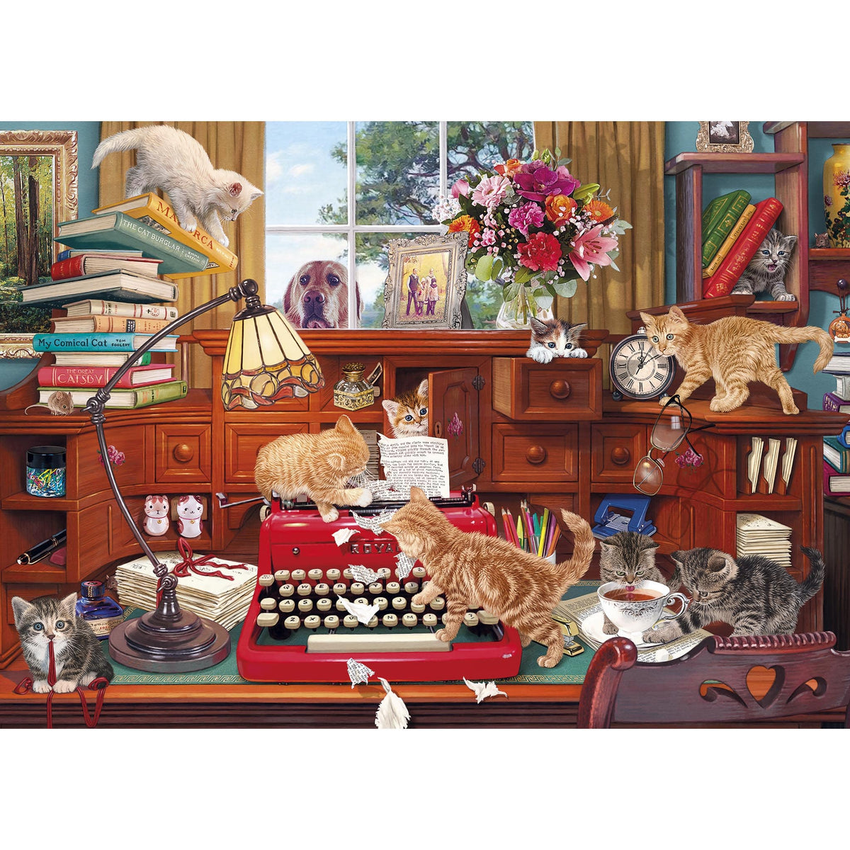 A 1000-piece puzzle from Gibsons depicting cats and their cheeky book titles, perfect for any puzzle lover.
