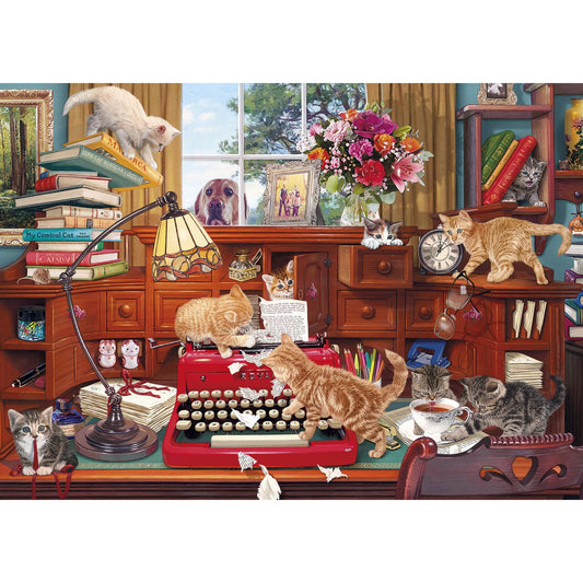 A 1000-piece puzzle from Gibsons depicting cats and their cheeky book titles, perfect for any puzzle lover.
