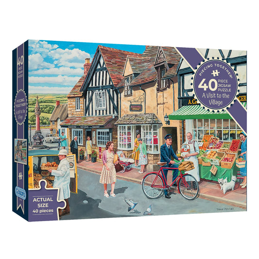 A Visit to the Village 40 XXL jigsaw puzzle with vibrant colors and simple shapes, designed to enhance cognitive engagement.
