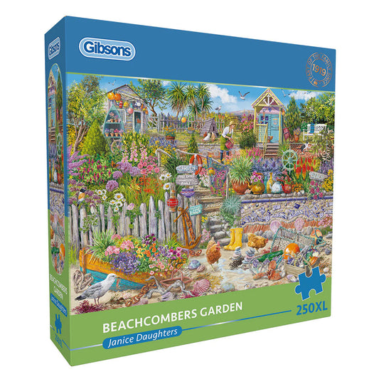 The Gibsons - Beachcombers Garden 250XL Pc Jigsaw Puzzle brings the serene beauty of a coastal garden to life with vibrant colors and delightful characters.
