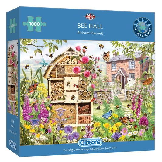 Enjoy assembling the Gibsons - Bee Hall 1000 Piece Jigsaw Puzzle with vibrant flowers.
