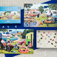 "Gibsons - Caravan Outings 2 x 500 Piece Jigsaw Puzzles with beautiful illustrations of the Highlands' landscapes."
