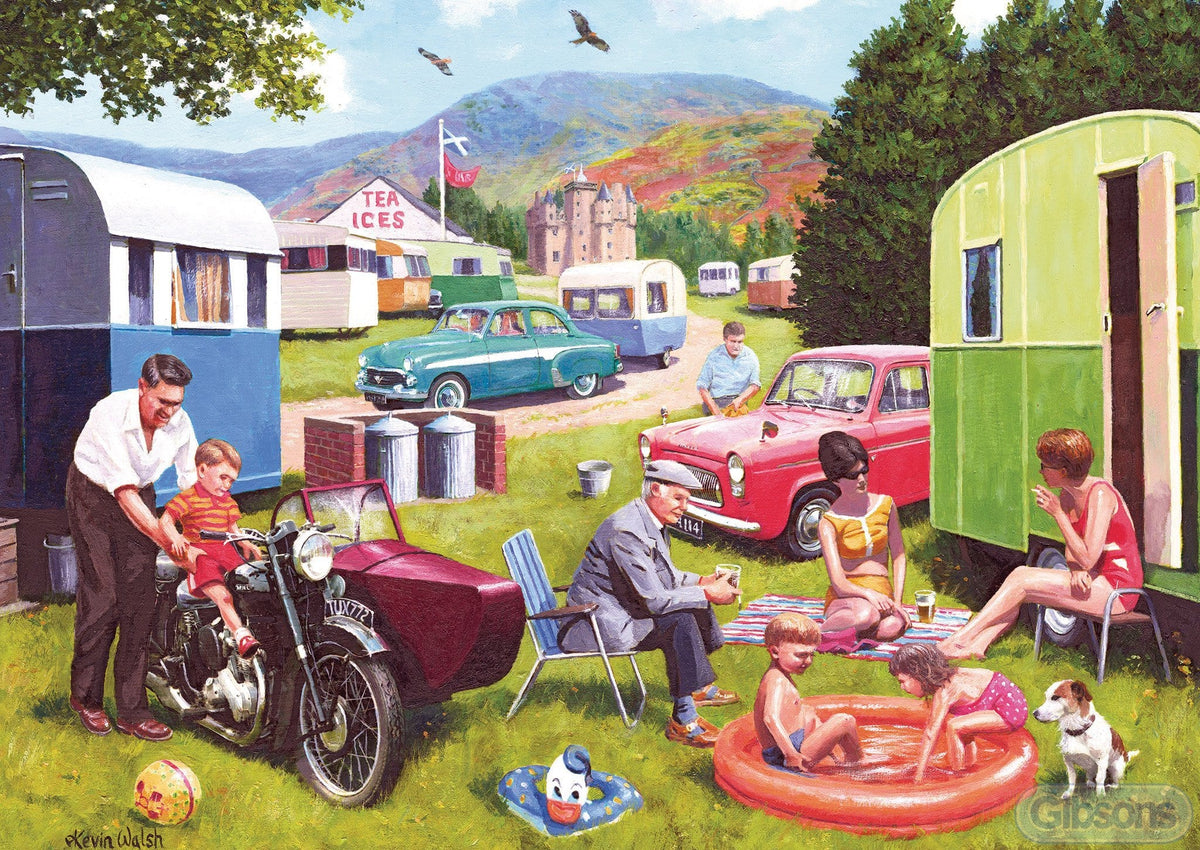 "Puzzle enthusiasts will love Gibsons - Caravan Outings 2 x 500 Piece Jigsaw Puzzles with artwork by Kevin Walsh."
