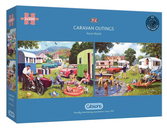 "Gibsons - Caravan Outings 2 x 500 Piece Jigsaw Puzzles, perfect for puzzle lovers and collectors."
