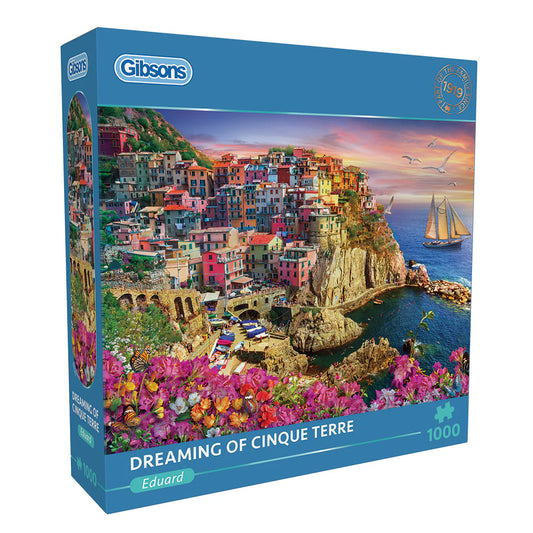 Complete the Gibsons - Dreaming of Cinque Terre 1000 Piece Jigsaw Puzzle and bring a picturesque seaside village to life.
