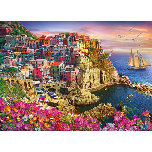Enjoy assembling the Gibsons - Dreaming of Cinque Terre 1000 Piece Jigsaw Puzzle with vibrant pastel houses on a cliffside.

