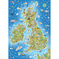 Gibsons - Great Britain & Ireland Jigmap puzzle featuring colorful landmarks and icons for curious children.
