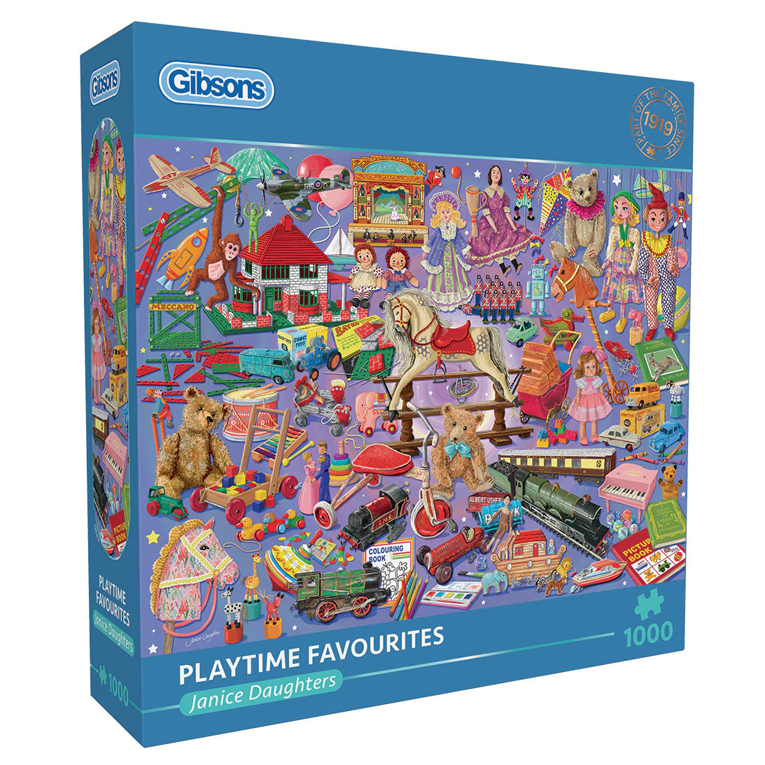 Relive childhood memories with Gibsons - Playtime Favourites 1000 Piece Jigsaw Puzzle, packed with vintage toys.
