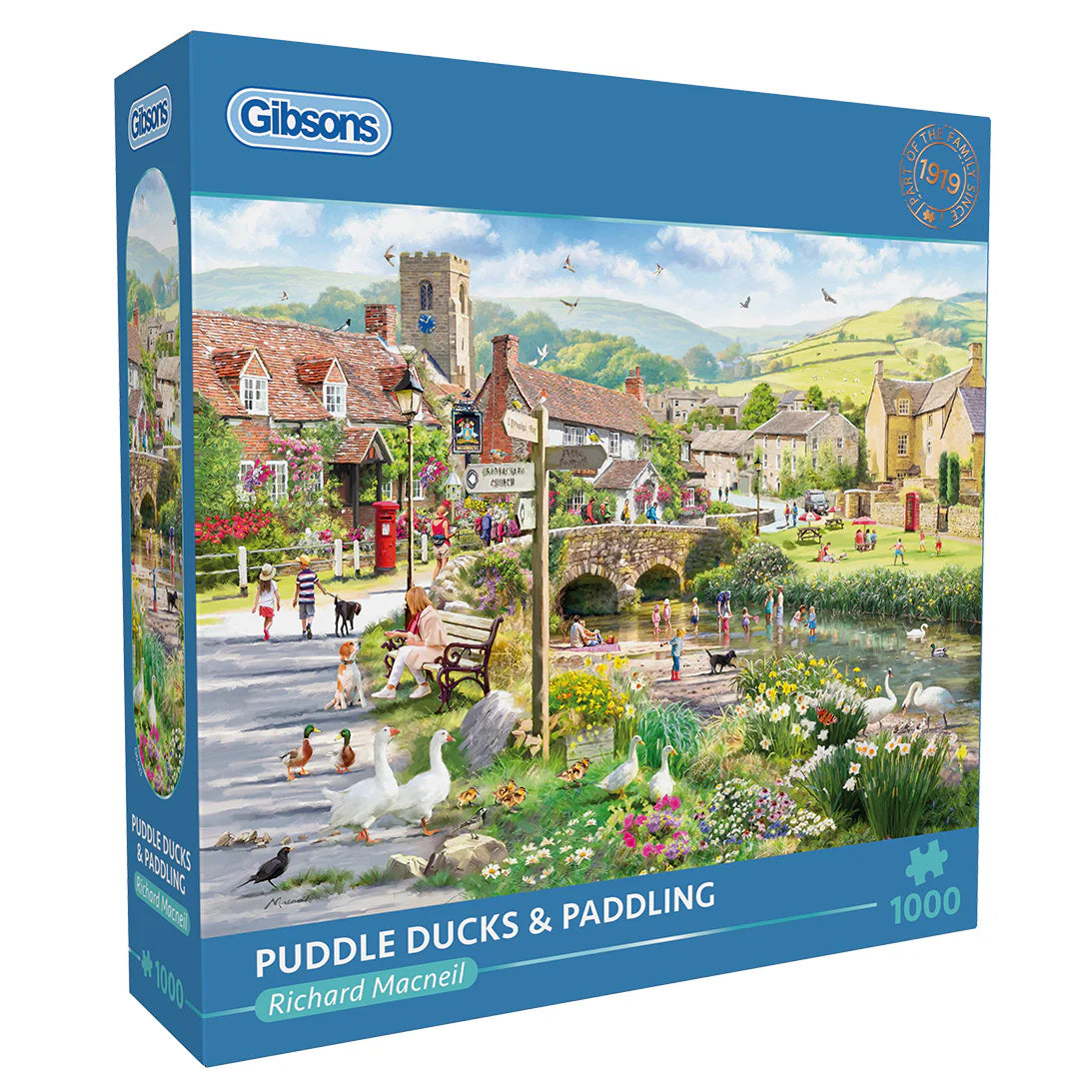 "Gibsons - Puddle Ducks & Paddling puzzle featuring a friendly pub and a tranquil countryside setting."
