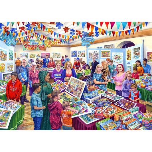 "Gibsons - Puzzle Festival: Celebrate puzzle passion with this Tony Ryan-designed festival scene in 1000 pieces."
