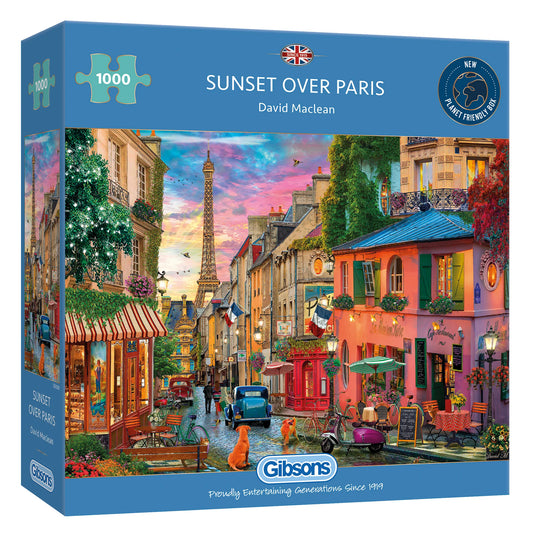 Experience the charm of Paris with the Gibsons - Sunset Over Paris 1000 Piece Jigsaw Puzzle.
