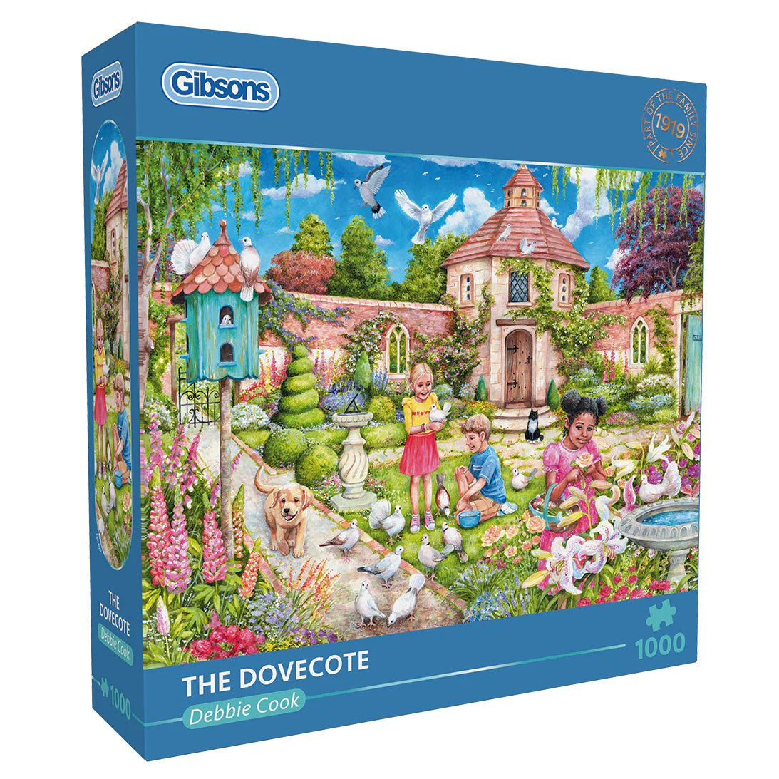 "A delightful moment with Orla and fluttering doves, shown in the Gibsons - The Dovecote puzzle, a true puzzle lover's dream."
