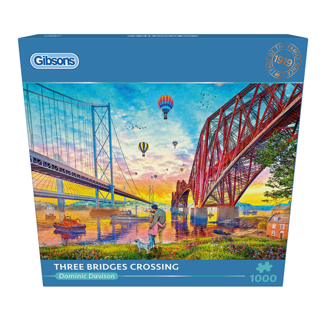 Detailed painting of the Three Bridges, depicted in the Gibsons - Three Bridges Crossing jigsaw puzzle.
