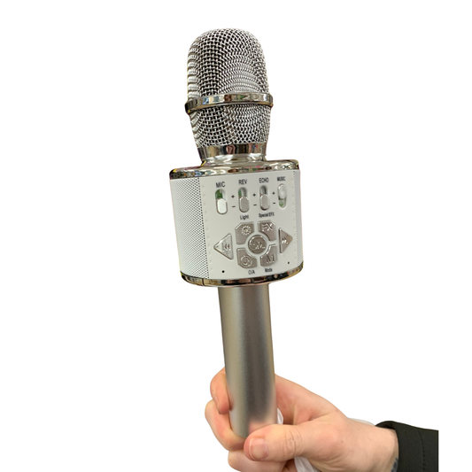 Bluetooth Karaoke Microphone Silver with build in speakers