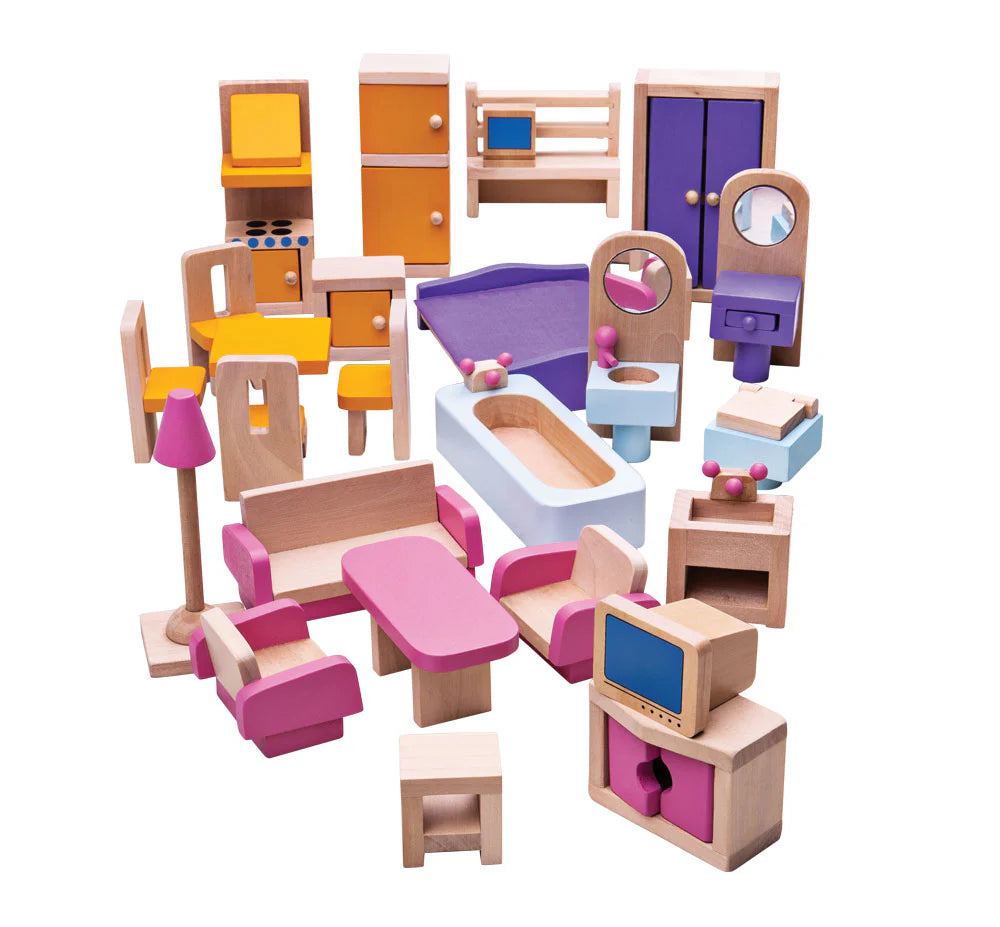 Heritage Playset Doll Furniture Set – Wooden dollhouse furniture for imaginative play.
