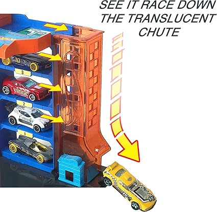 The Hot Wheels City Downtown Car Park playset comes with one car and features multiple levels and a moveable elevator for added action.
