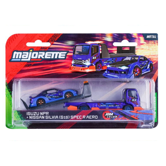Majorette JDM Legends Isuzu NPR Honda Silvia S15 Transporter picture of the box