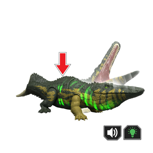 Wild Roar Stomatosuchus chomp attack, light-up and sound features