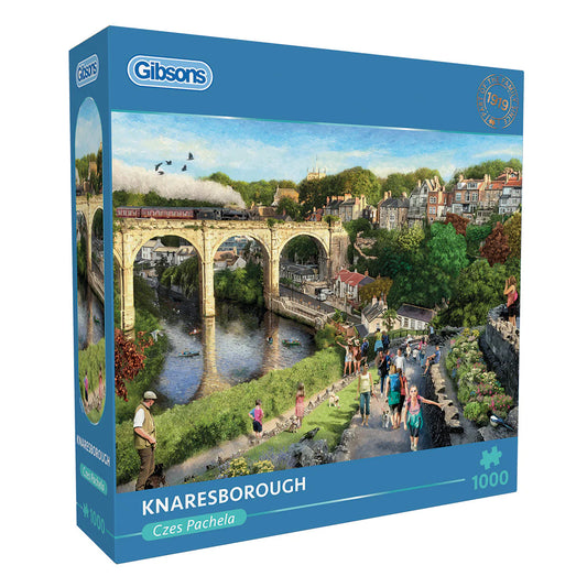 An intricate jigsaw puzzle of Knaresborough’s beautiful scenery, with a train crossing the famous viaduct.
