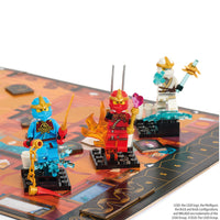 Close-up of Nya, Kai and Zane LEGO minifigures on the game board
