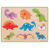 Brightly colored Lift Out Puzzle (Dinosaurs) designed for little hands.
