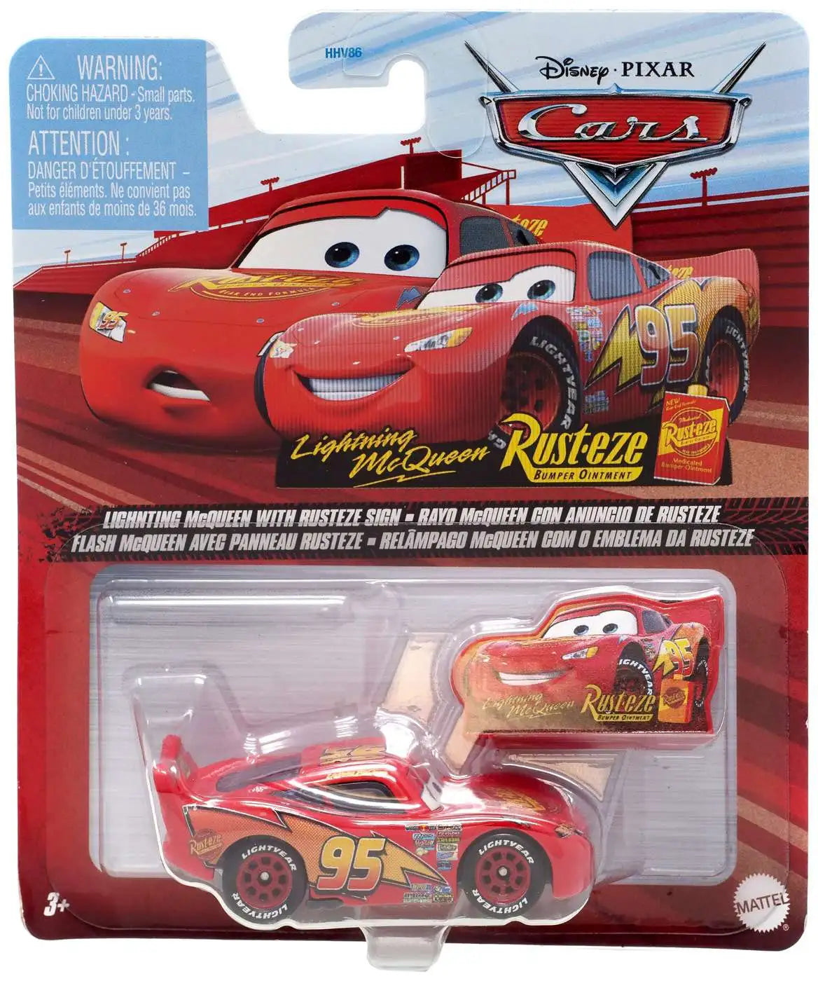 Lightning McQueen Rust-Easy Sign die-cast toy car brings movie adventures to life.
