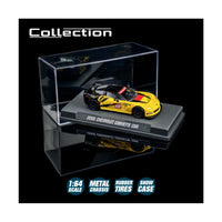 Yellow and black Corvette C6 R in its clear Majorette Collection display box