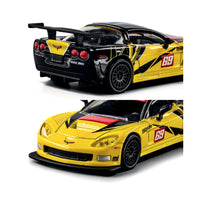 Close-up details of the Majorette Corvette C6 R rear wing and bonnet stripe