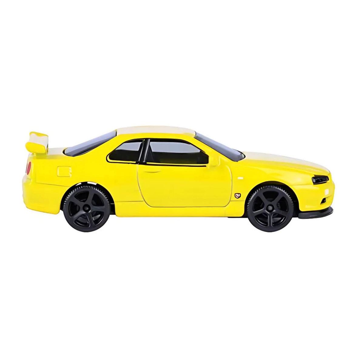 Majorette JDM Legends Nissan Skyline GT-R R34 Yellow picture from the side on the white background
