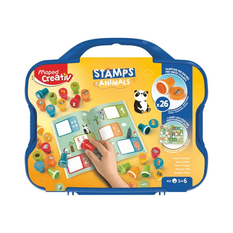 Maped Creativ Animal Stamp Set for Kids  comes in a plastic case