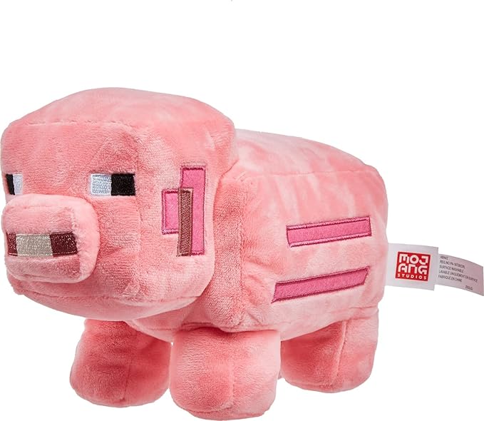 "Minecraft 8-inch Plush Pig character perfect for kids and fans of the game."
