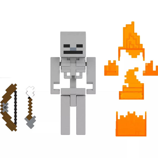 Authentic 3.25-inch Minecraft Skeleton figure with pixelated design and posable joints, perfect for display or play.
