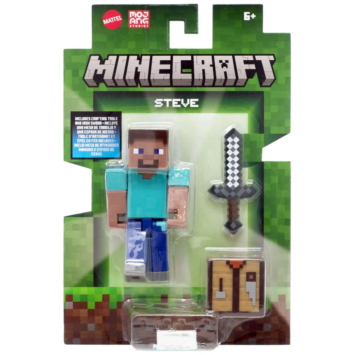 Mattel Minecraft Steve Action Figures 2-Pack with fun accessories, perfect for play and display.
