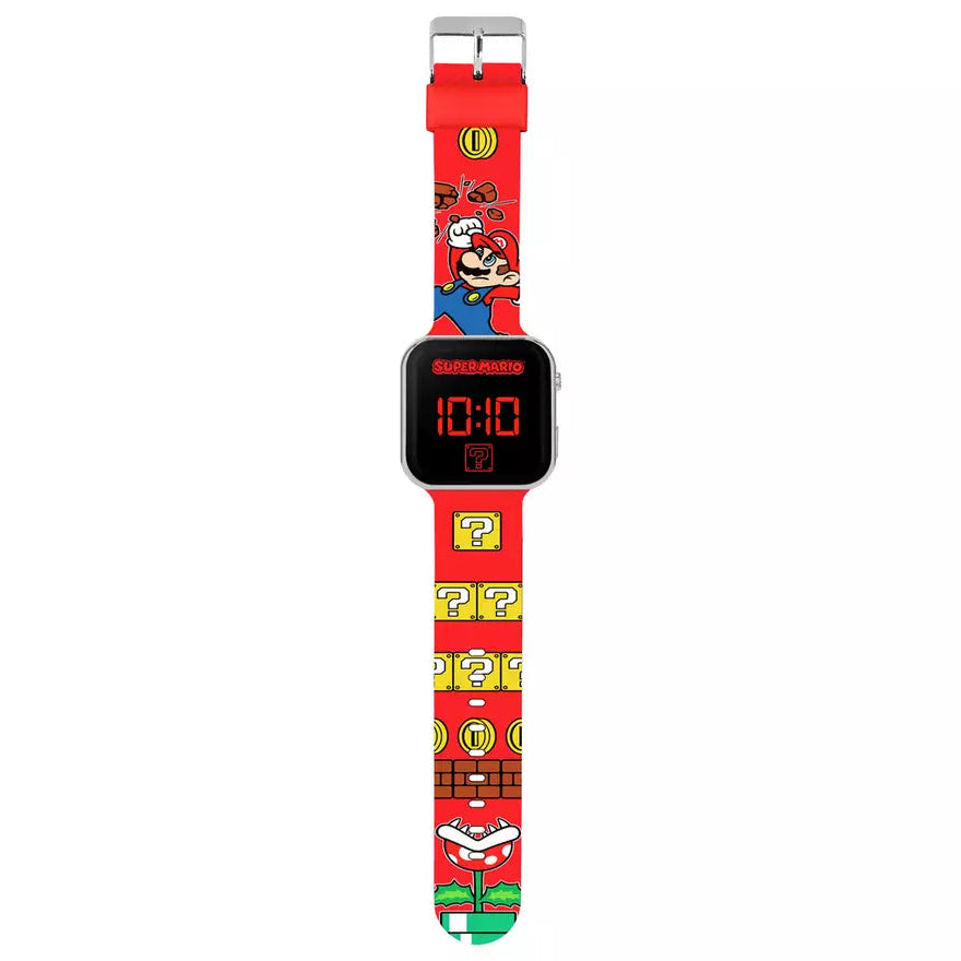 Nintendo Kinds Red Super Mario LED Digital Watch with a red silicon strap