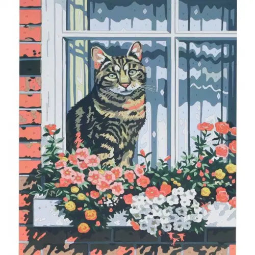 Cat at Window Paint by Numbers picture of the already painted canvas
