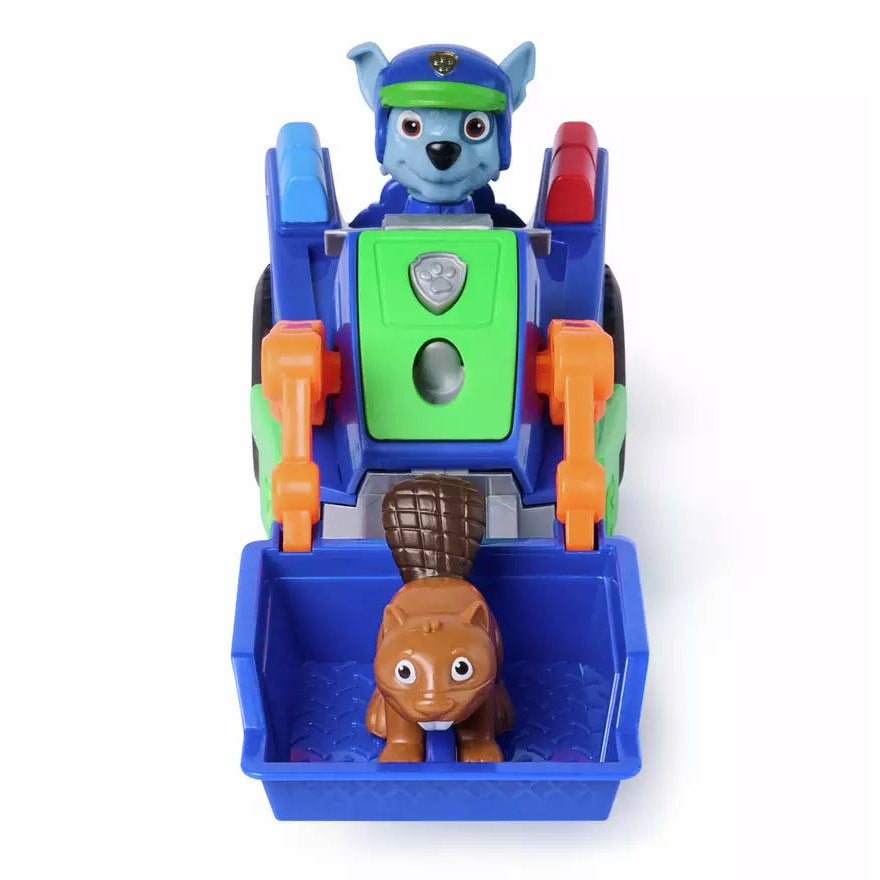 PAW Patrol Rocky Rescue Recycler Toy Vehicle front virew picture of the collectible playset