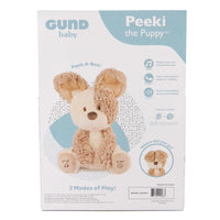 GUND Animated Peeki the Puppy Plush Toy icture of the box reverse