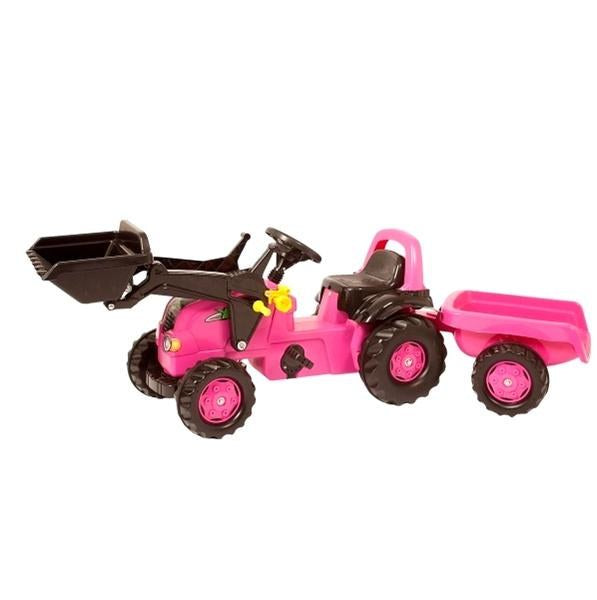 Rolly Pink Kid Pedal Tractor with Loader & Trailer picture on the white background