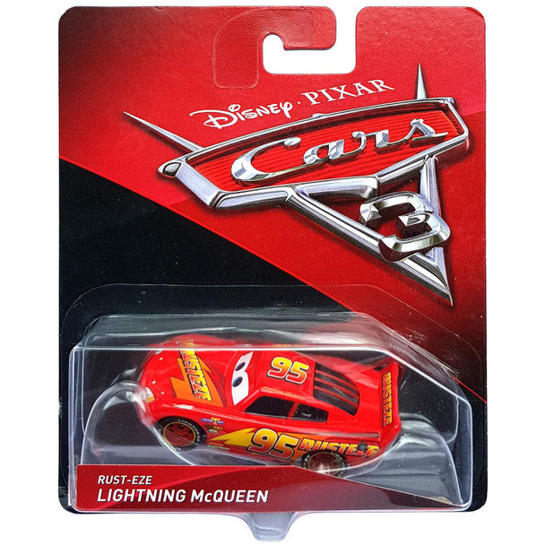 Close-up of Lightning McQueen’s smiling face, ready to race in Disney Pixar Cars: Rust-Eze Lightning McQueen.
