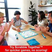 "Reversible Scrabble board: flip it for a fast-paced, cooperative experience in Scrabble Together."
