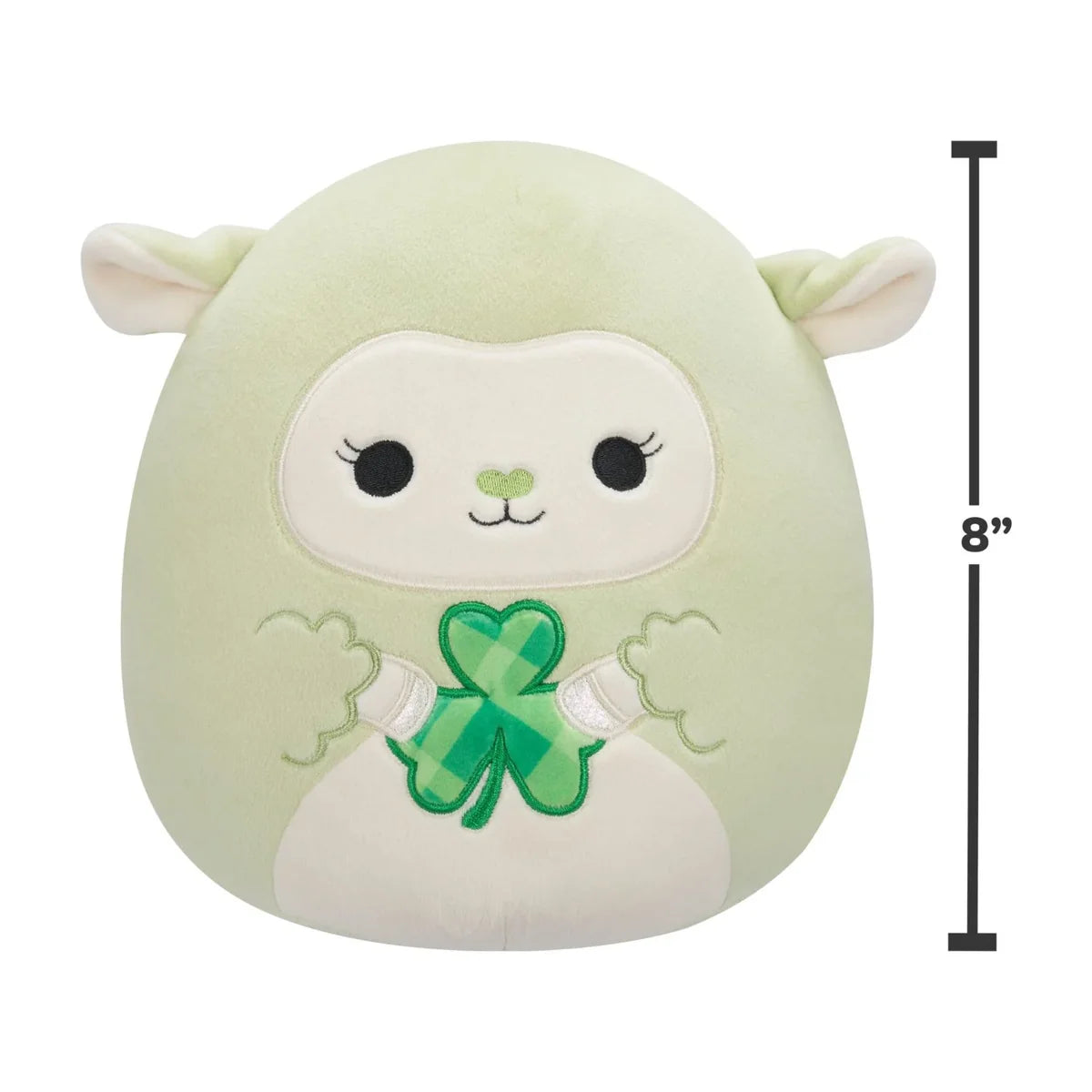 Squishmallows Clove Green Lamb with Shamrock picture with dimensions